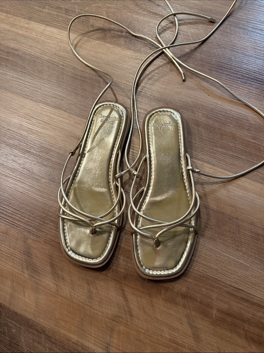 Abercrombie & Fitch Metallic Gold Lace-Up Strappy Sandals